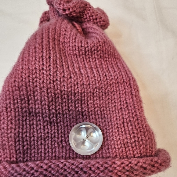 Hand Crafted Mauve Pink Hand knit Beanie Unisex Handmade crochet cap floral top - Picture 17 of 17
